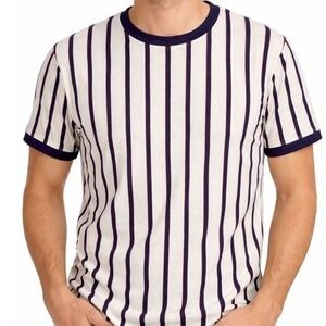 Retro San Francisco Work Shirts XL Vertical Stripe Ringer Tee Red Navy White 90s